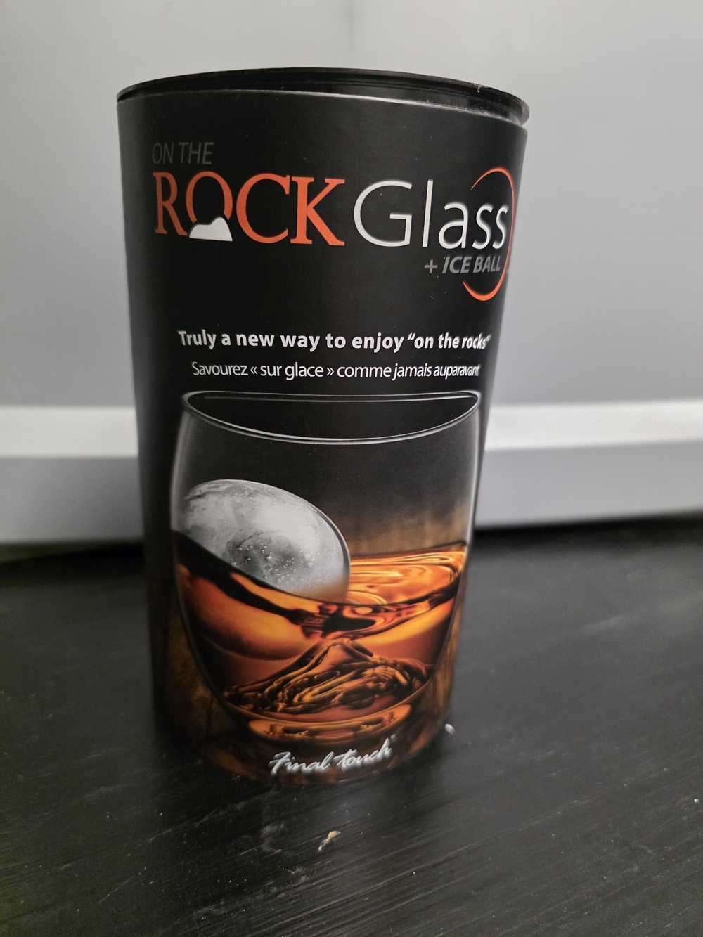 Final Touch Black Rock Glass with Ice Ball Graphic
